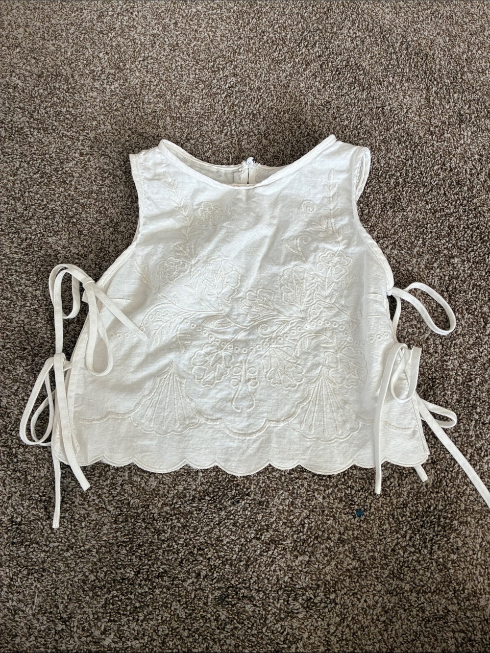 Women's White Embroidered Tie-Side Tank Top